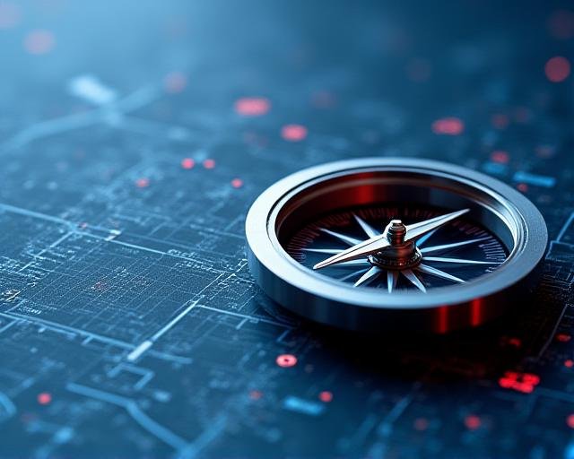 Conceptual image of a modern business compass mapping growth