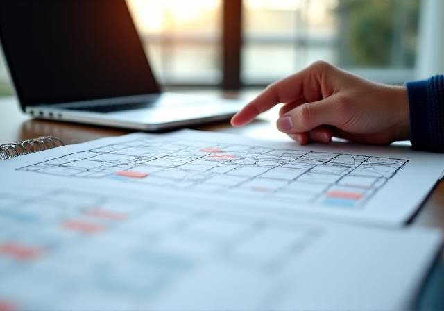 Strategic planning session with maps and charts