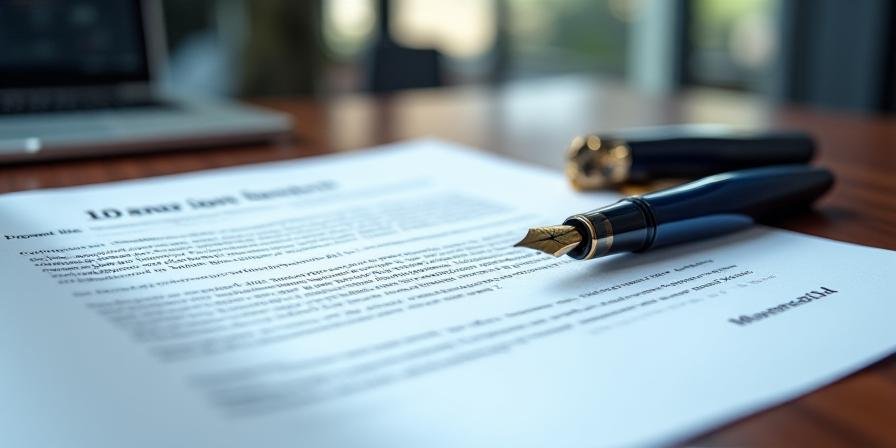 Close up of a professional service agreement on a desk with a pen